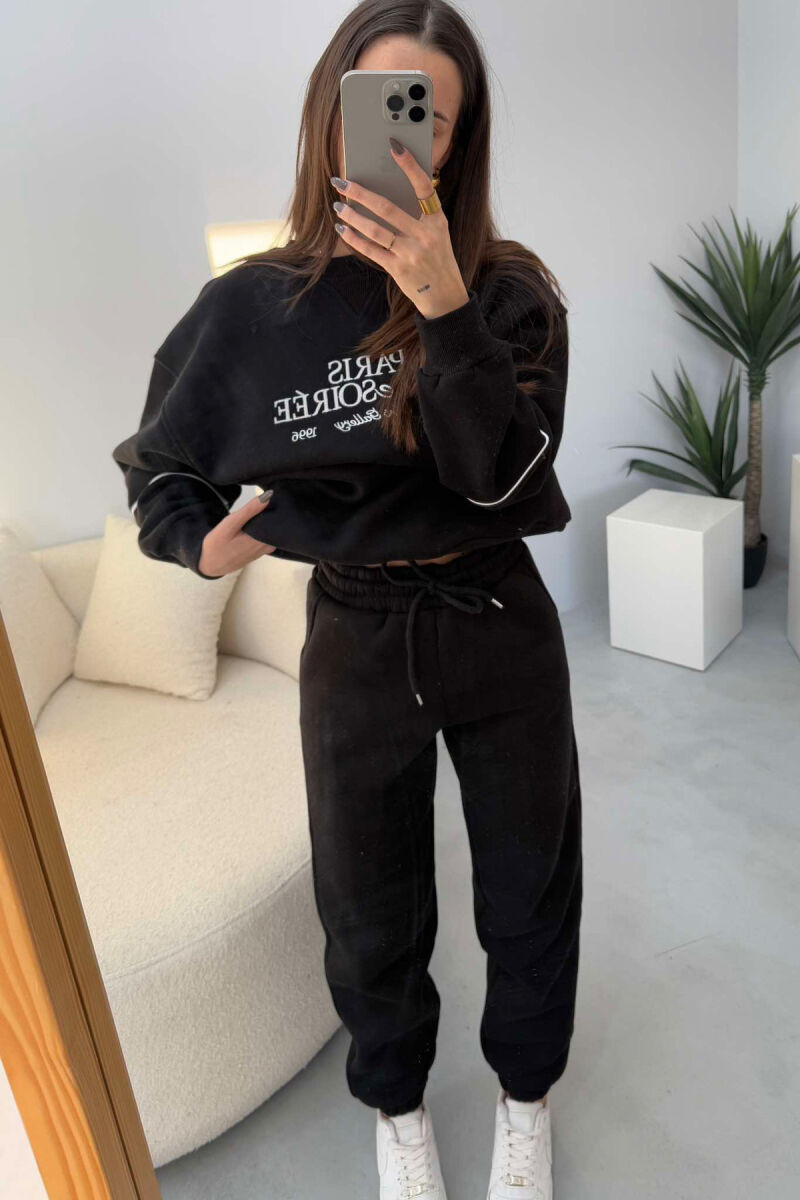 PARIS SWEATSHIRT+JOGGERS FLUFFY WOMEN SET BLACK/ E ZEZE - 2