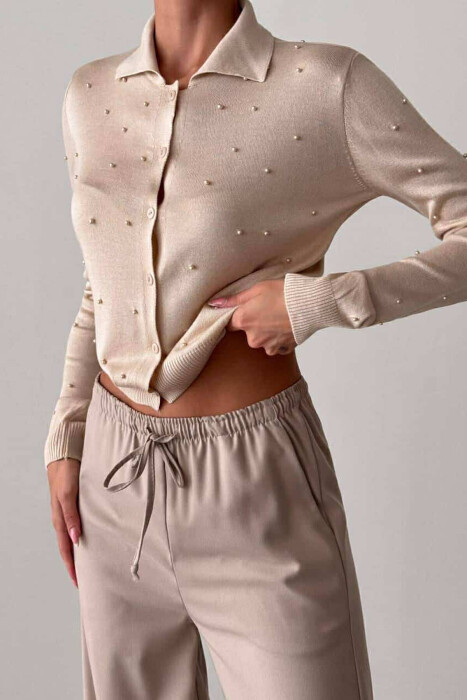 PEARL DESIGN ONE COLOR WOMEN SHIRT IN BEIGE COLOR 