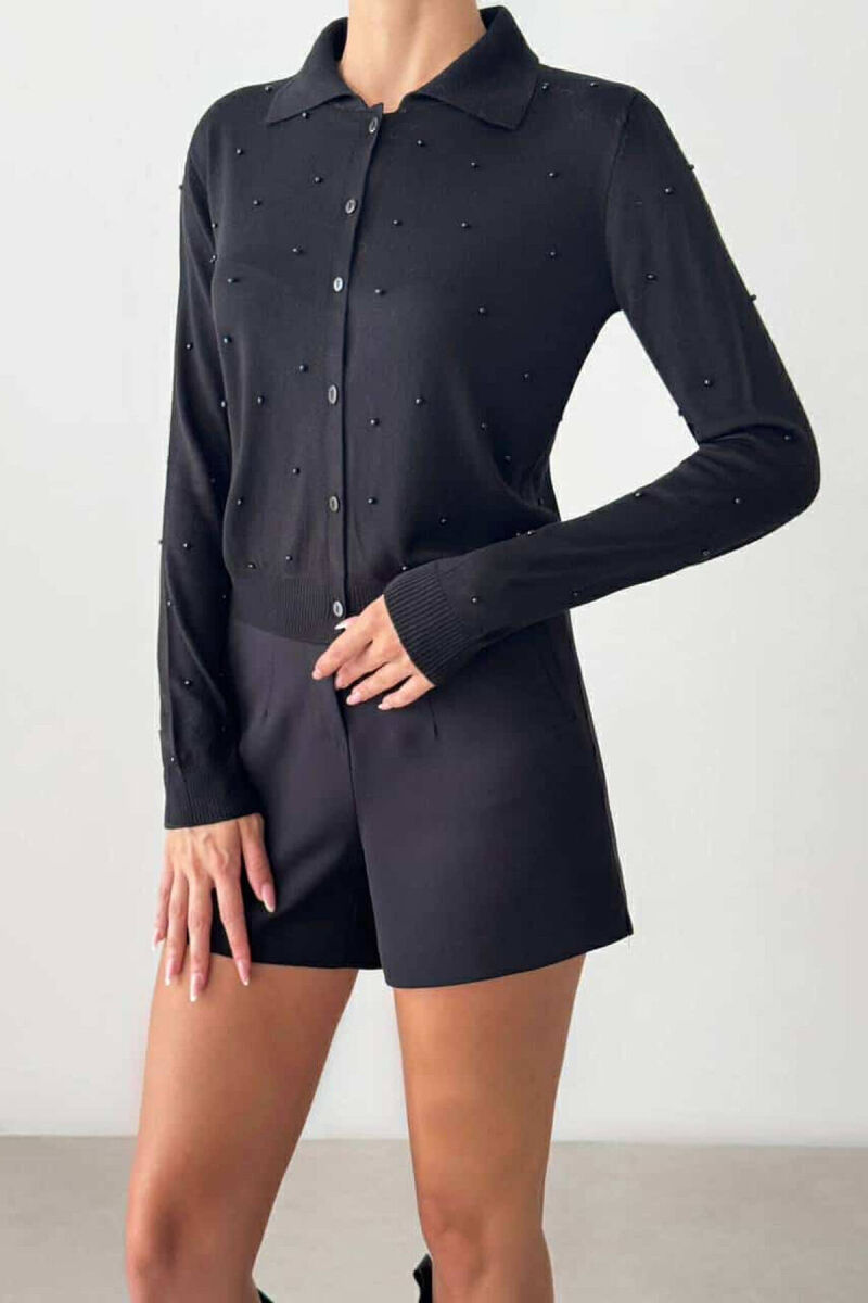 PEARL DESIGN ONE COLOR WOMEN SHIRT BLACK/ E ZEZE - 1