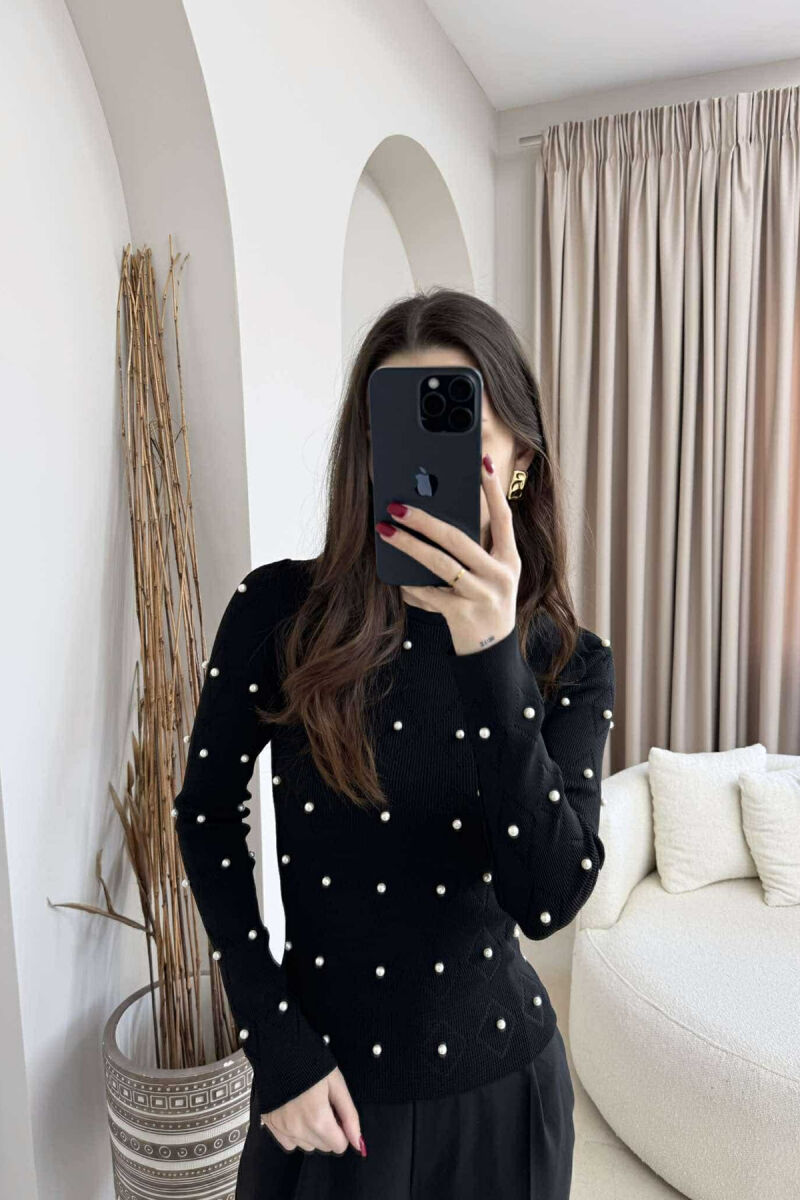 PEARL DETAILS ROUND NECK WOMEN SWEATER BLACK/ E ZEZE - 2