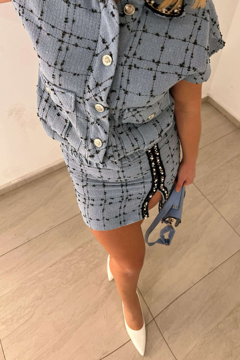 PEARL DETAILS VEST+SKIRT WOMEN SET LIGHTBLUE/BZ - 6
