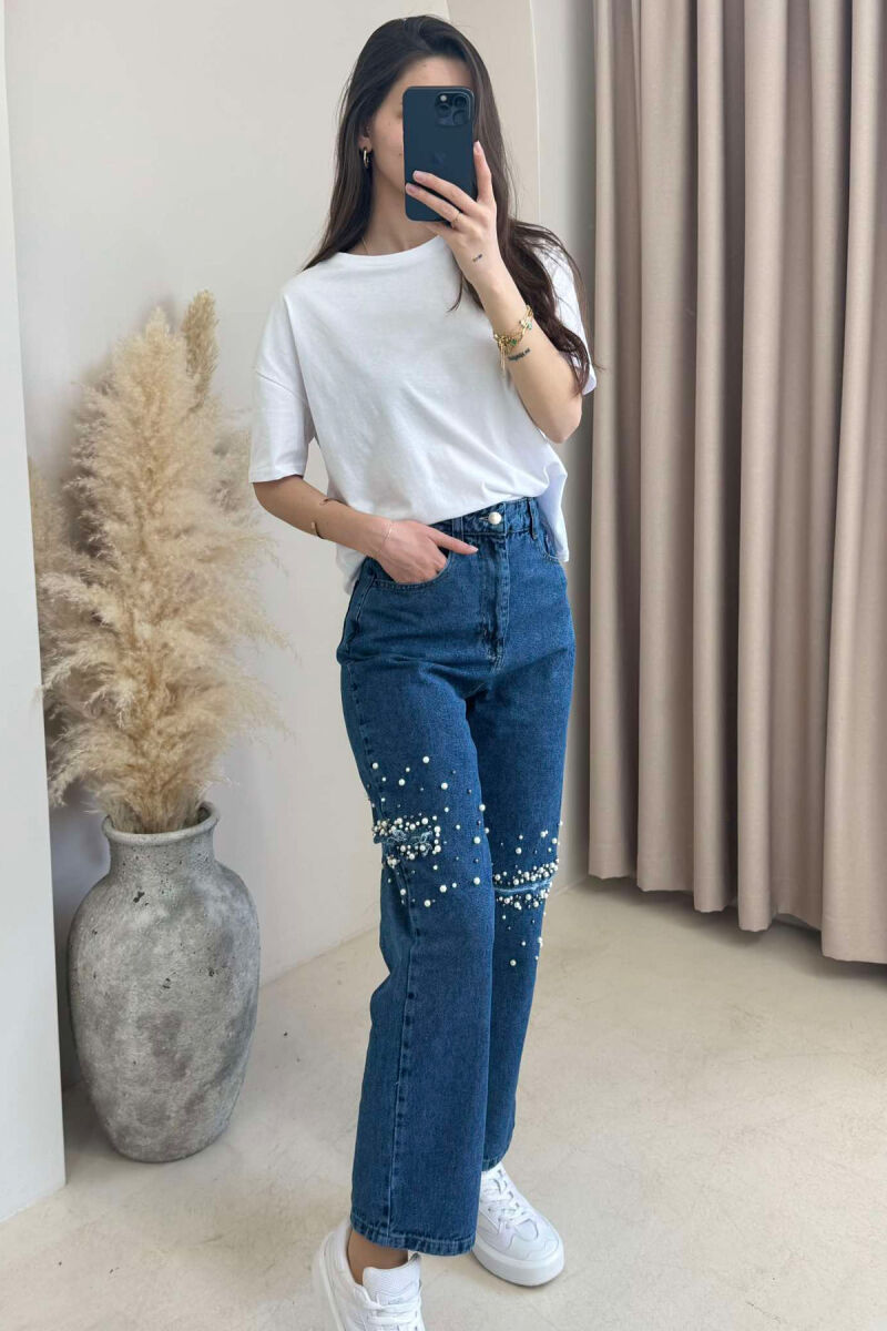 PEARL DETAILS WIDE LEG WOMEN JEANS BLUE/BLU - 3