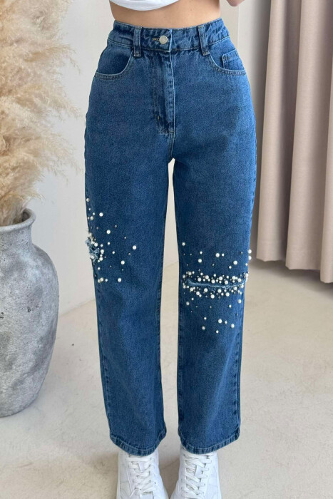 PEARL DETAILS WIDE LEG WOMEN JEANS BLUE/BLU - 4