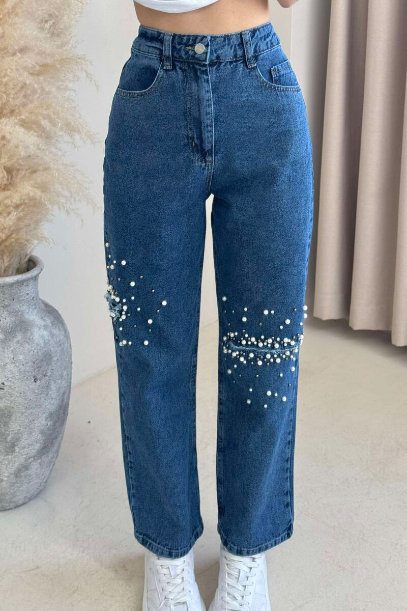 PEARL DETAILS WIDE LEG WOMEN JEANS BLUE/BLU - 4