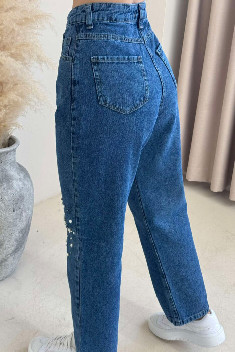 PEARL DETAILS WIDE LEG WOMEN JEANS BLUE/BLU - 5