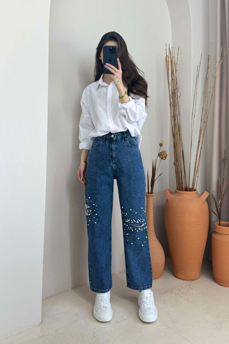 PEARL DETAILS WIDE LEG WOMEN JEANS LIGHTBLUE/BZ - 2