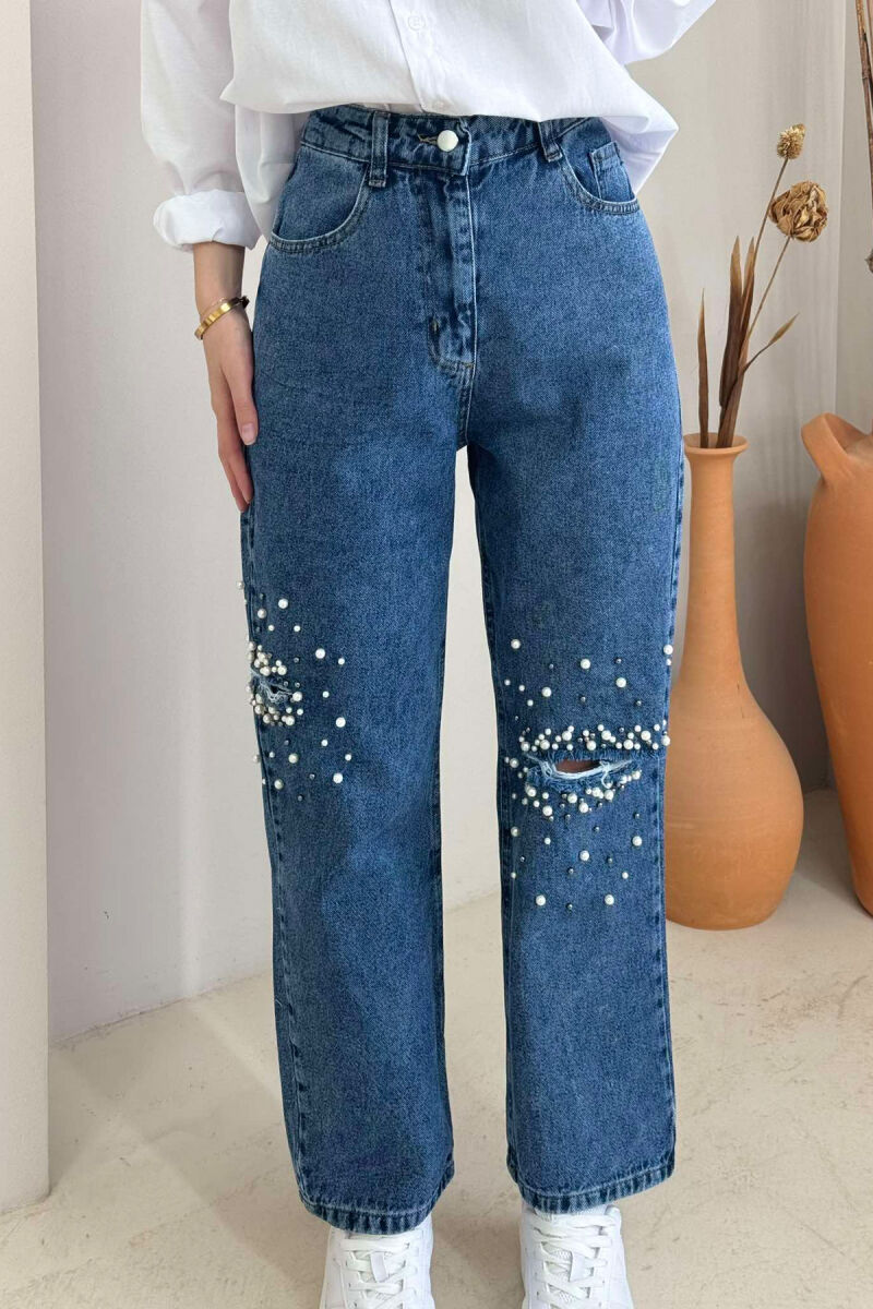 PEARL DETAILS WIDE LEG WOMEN JEANS LIGHTBLUE/BZ - 4