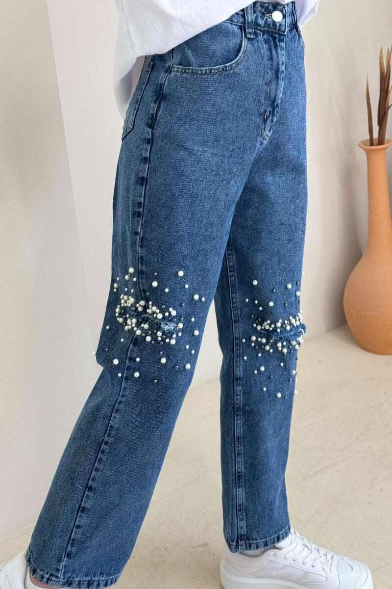 PEARL DETAILS WIDE LEG WOMEN JEANS LIGHTBLUE/BZ - 5