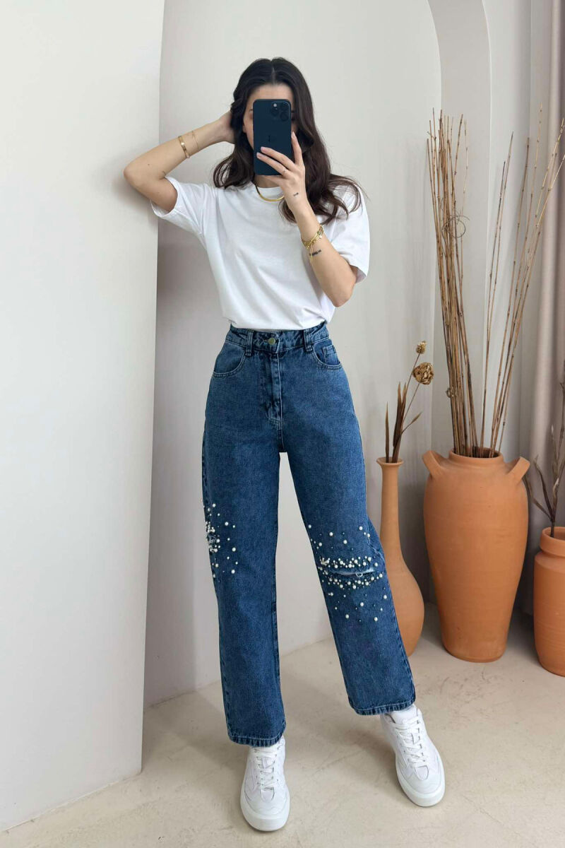 PEARL DETAILS WIDE LEG WOMEN JEANS LIGHTBLUE/BZ - 7
