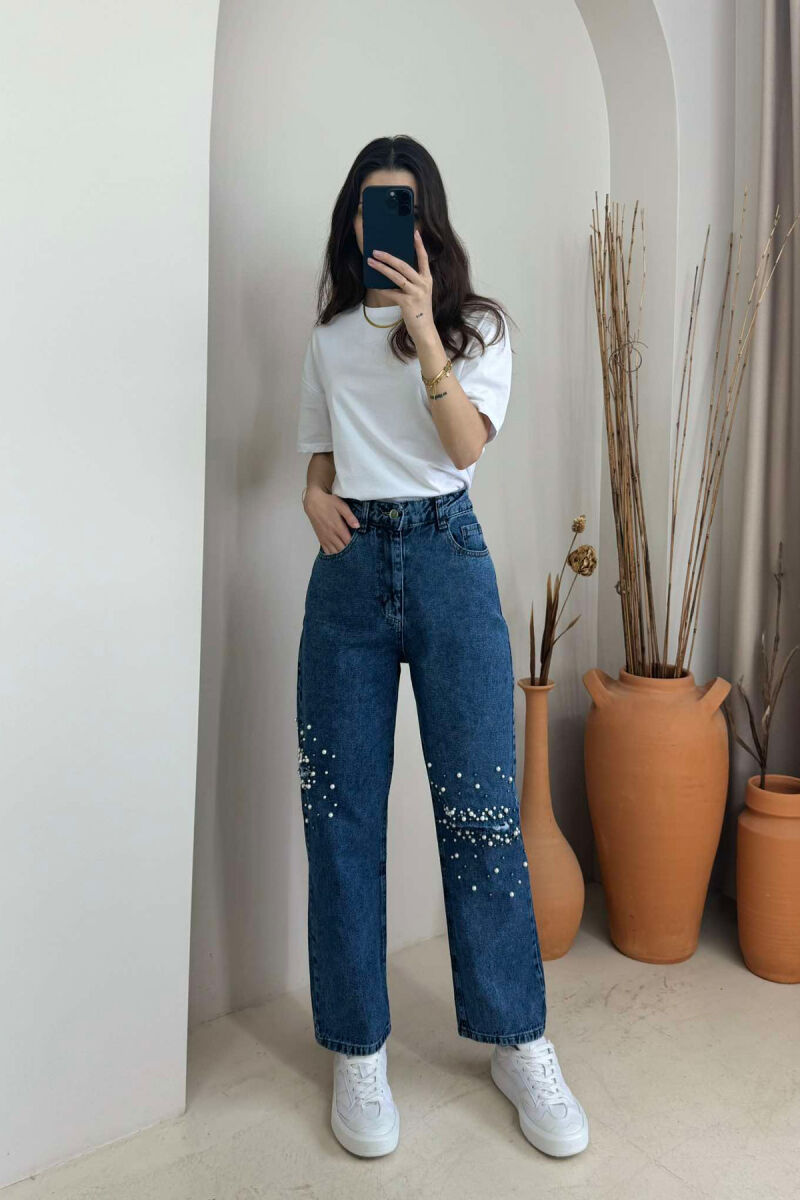 PEARL DETAILS WIDE LEG WOMEN JEANS LIGHTBLUE/BZ - 8