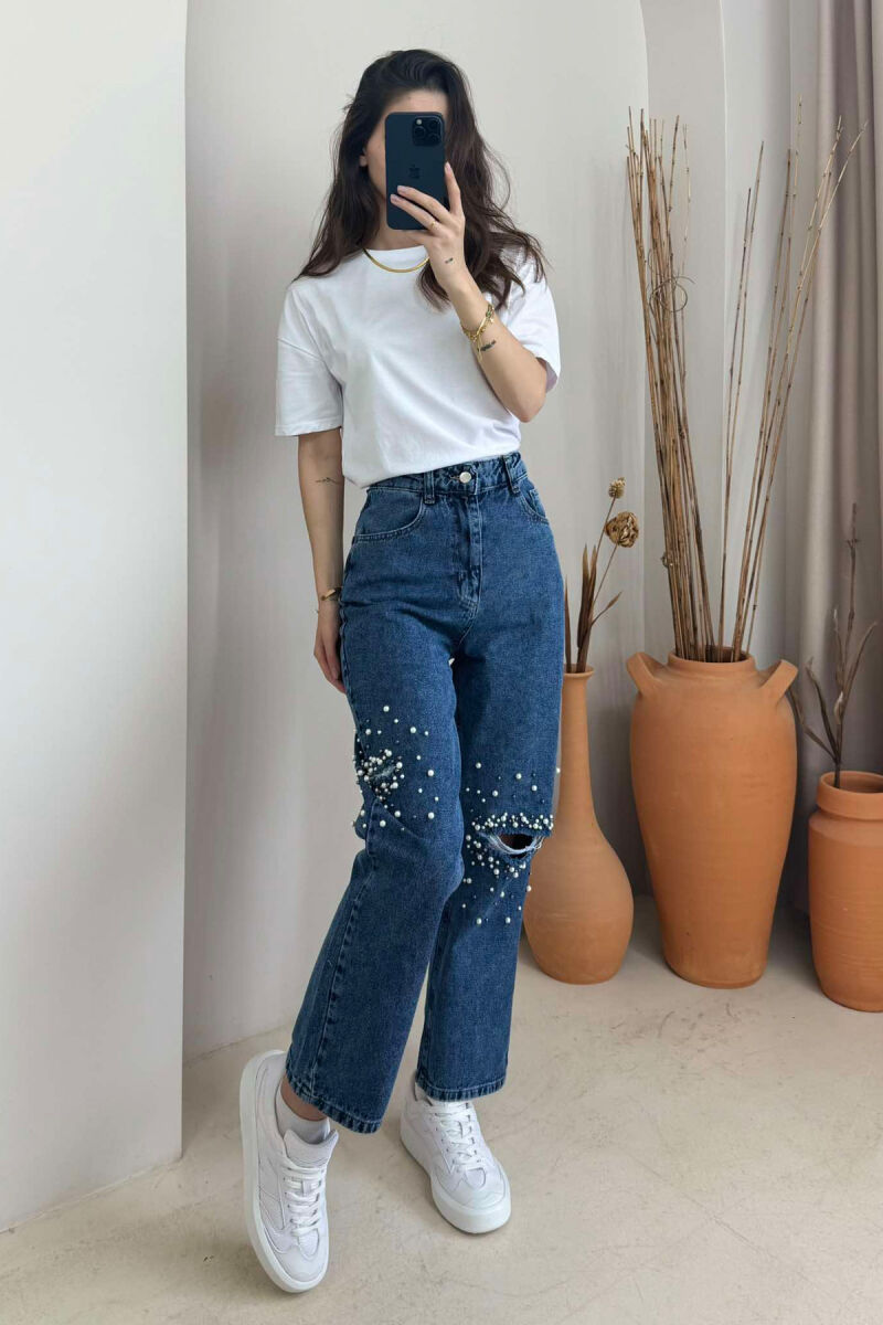 PEARL DETAILS WIDE LEG WOMEN JEANS LIGHTBLUE/BZ - 9