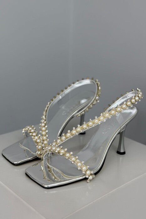 PEARLS DETAILS HIGH HEEL WOMEN SANDALS SILVER/ARGJEND - 3