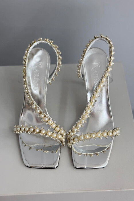 PEARLS DETAILS HIGH HEEL WOMEN SANDALS SILVER/ARGJEND - 4