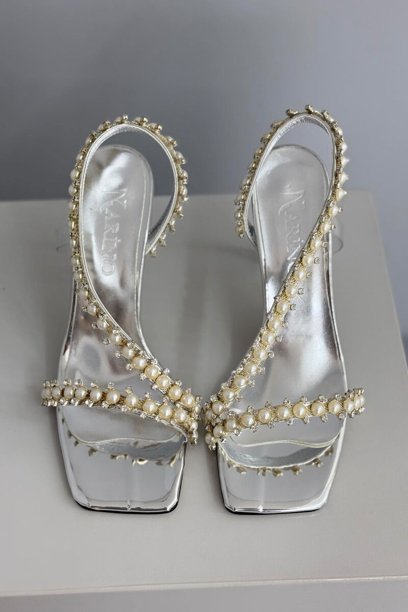 PEARLS DETAILS HIGH HEEL WOMEN SANDALS SILVER/ARGJEND - 4