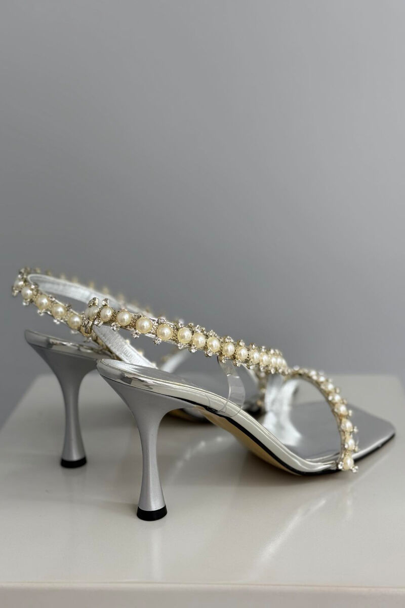 PEARLS DETAILS HIGH HEEL WOMEN SANDALS SILVER/ARGJEND - 5