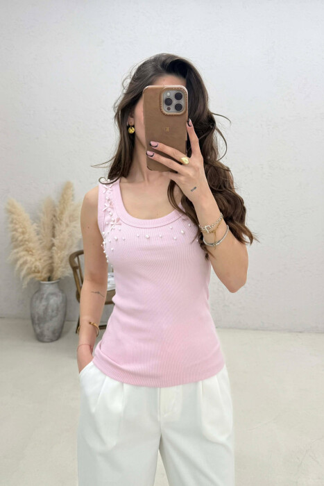 PEARLS RIBBON DETAILS WOMAN TANK TOP PINK/ROZE 