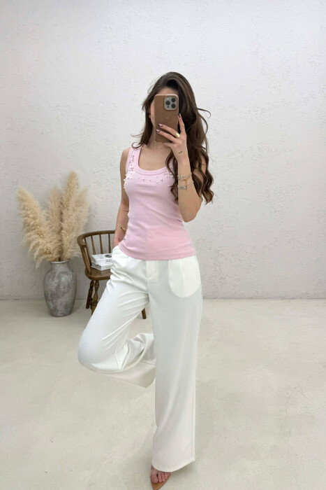 PEARLS RIBBON DETAILS WOMAN TANK TOP PINK/ROZE - 4