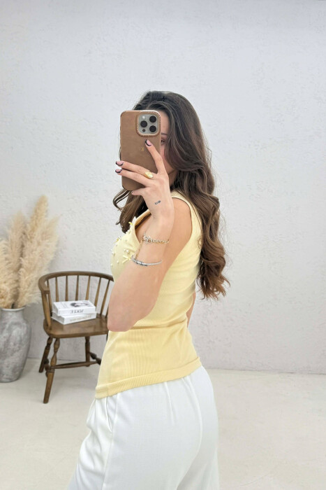 PEARLS RIBBON DETAILS WOMAN TANK TOP YELLOW/E VERDHE - 4