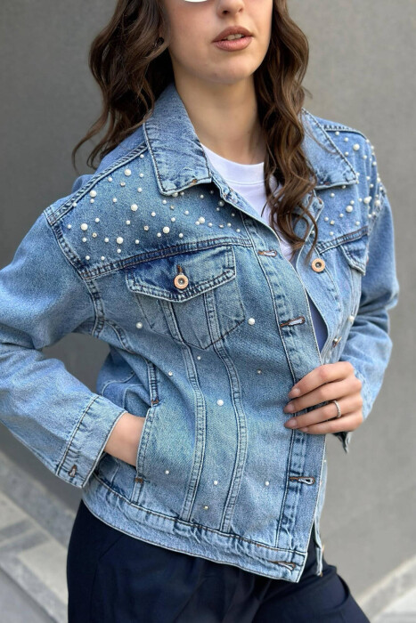 PEARLS STONES DENIM WOMAN JACKET LIGHTBLUE/BZ - 4