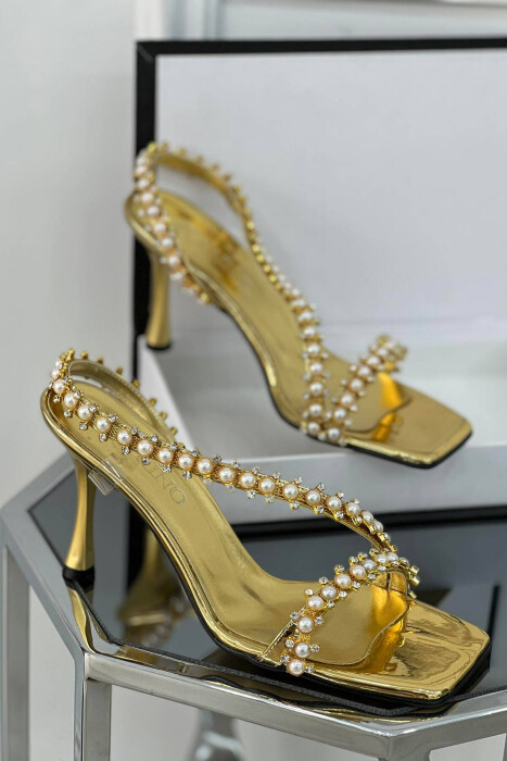 PEARLS STONES WOMAN HEELS GOLDEN ROD/GOLD - 2