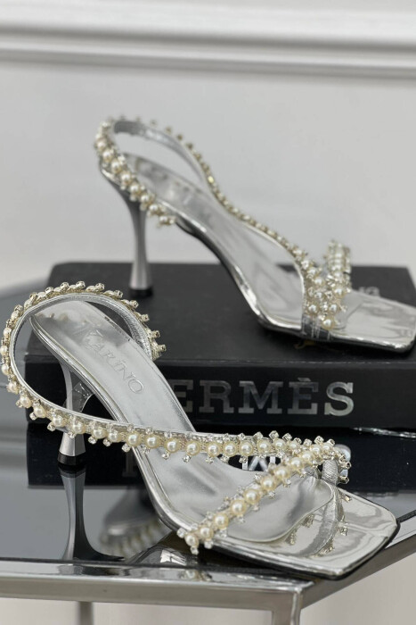 PEARLS STONES WOMAN HEELS GREY/GRI - KLAUDIO FASHION