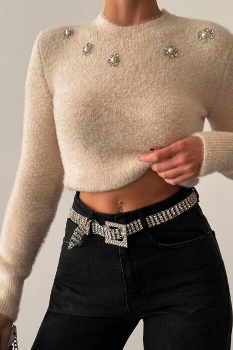 PEARLS STONES WOMAN SWEATER BEIGE/BEZHE 