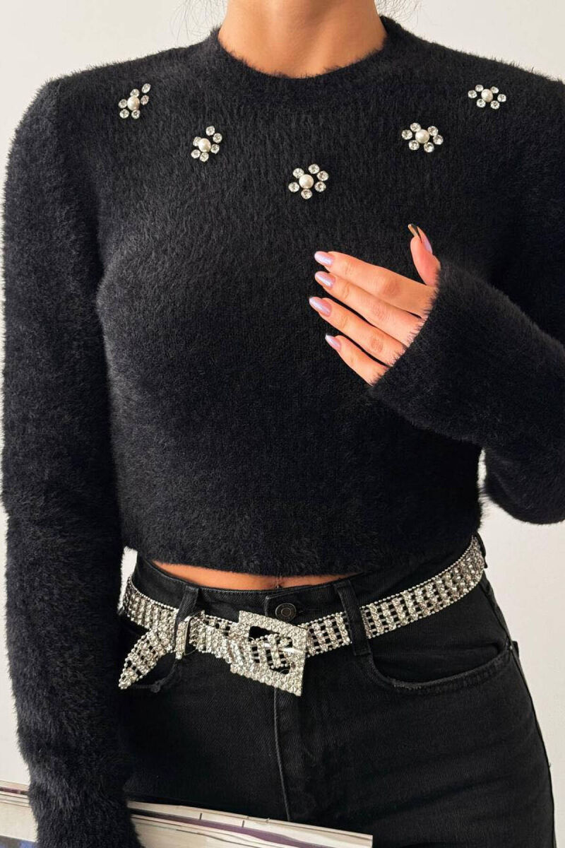 PEARLS STONES WOMAN SWEATER BLACK/ E ZEZE - 1
