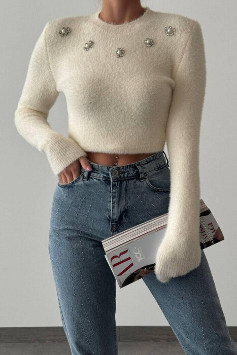 PEARLS STONES WOMAN SWEATER WHITE-E BARDHE 