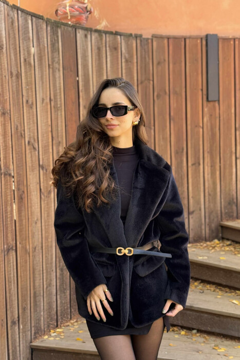 PELLUSH NJË NGJYRËSH ME RRIP PËR FEMRA NË NGJYRË TË ZEZË - 2