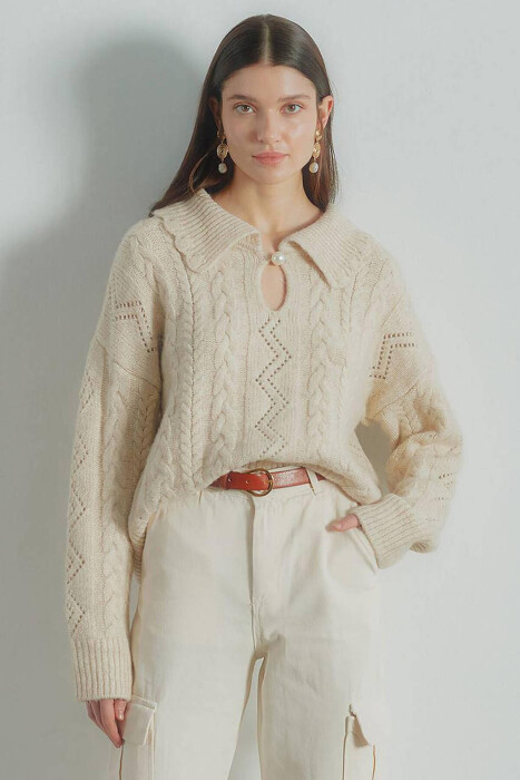 PEARL ONE COLOR WOMAN SWEATER BEIGE/BEZHE 