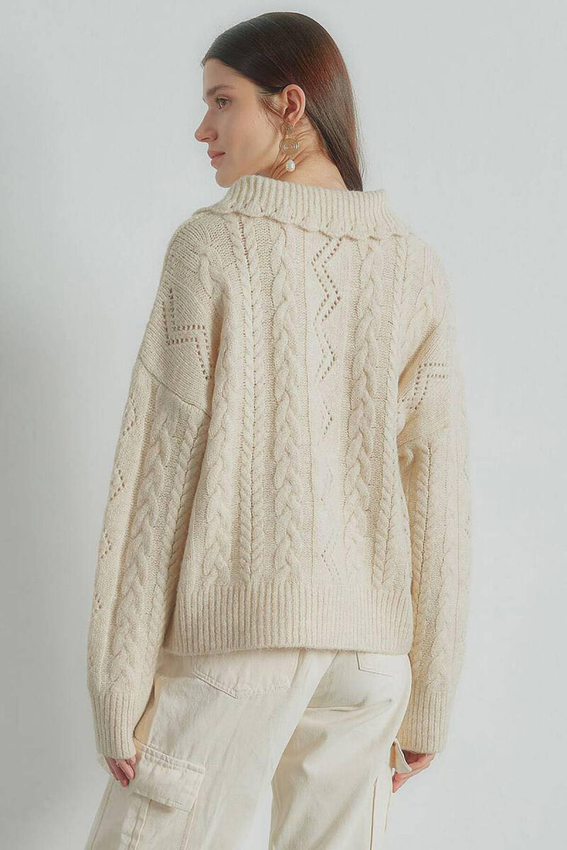 PEARL ONE COLOR WOMAN SWEATER BEIGE/BEZHE - 3