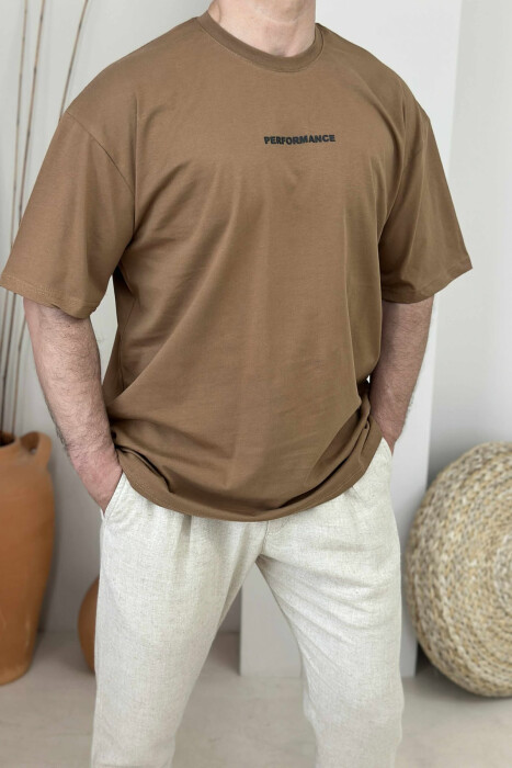 PERFORMANCE WRITTING SIMPLE MEN T-SHIRT BROWN/KAFE - 3