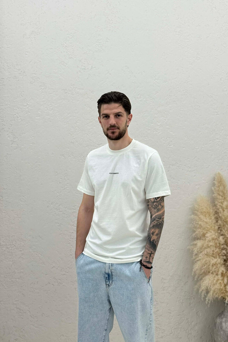 PERFORMANCE WRITTING SIMPLE MEN T-SHIRT CREAM/KREM - 1