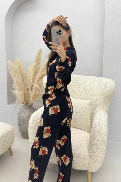 PIZHAMA ME DIZAJN ARUSH BLUZË+PANTALLONA PËR FEMRA NË NGJYRË BLU TË ERRËT - 4