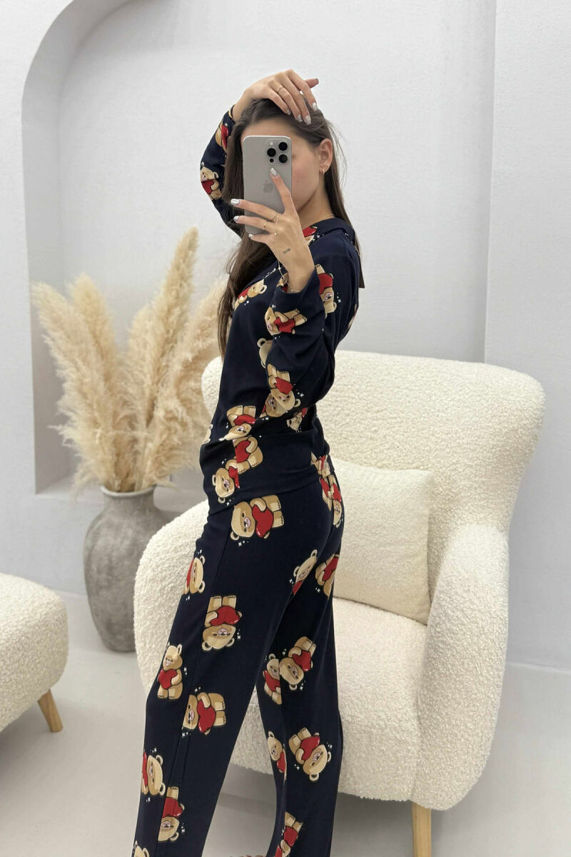 PIZHAMA ME DIZAJN ARUSH BLUZË+PANTALLONA PËR FEMRA NË NGJYRË BLU TË ERRËT - 4