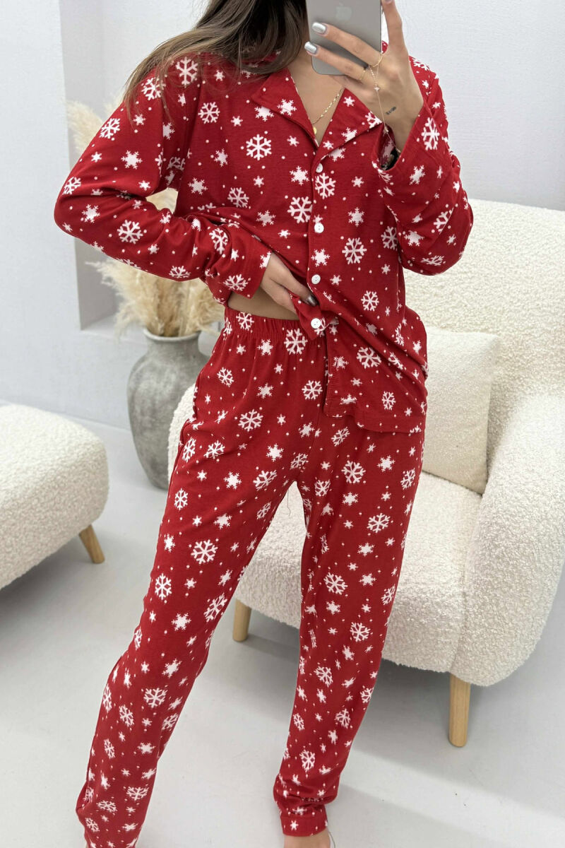 PIZHAMA ME DIZAJN FLOKËBORE BLUZË+PANTALLONA PËR FEMRA NË NGJYRË TË KUQE - 2