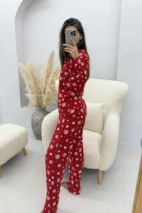 PIZHAMA ME DIZAJN FLOKËBORE BLUZË+PANTALLONA PËR FEMRA NË NGJYRË TË KUQE - 5