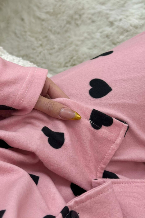 PIZHAMA ME DIZAJN ME ZEMRA BLUZË+PANTALLONA PËR FEMRA NE NGJYRE PUDER - 4