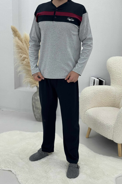 PIZHAME BLUZË ME BUTONA+TUTA PËR MESHKUJ NË NGJYRË GRI TË ZBARDHUR - KLAUDIO FASHION