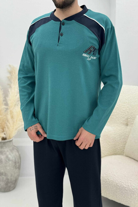 PIZHAME BLUZË ME BUTONA+TUTA PËR MESHKUJ NË NGJYRË JESHILE - 2