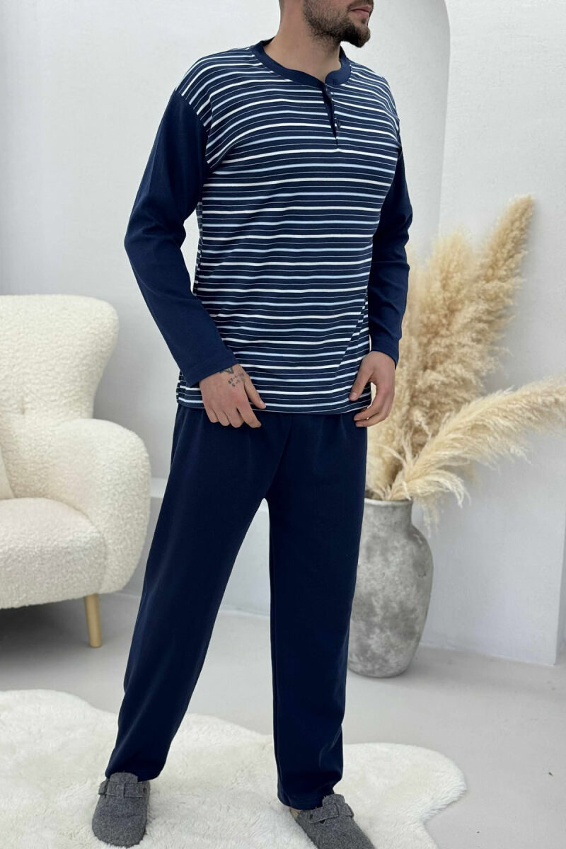 PIZHAME BLUZË ME DIZAJN ME VIJA DHE BUTONA+TUTA PËR MESHKUJ NË NGJYRË BLU - 3