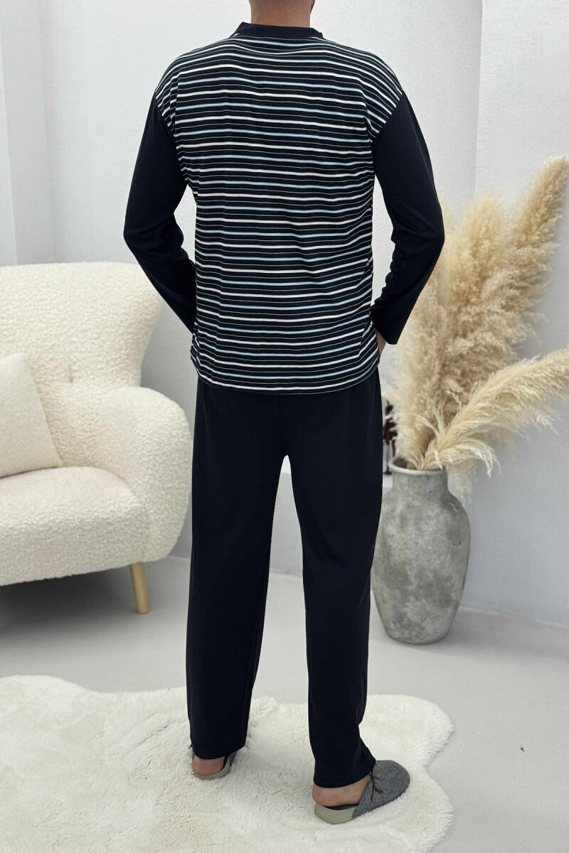 PIZHAME BLUZË ME DIZAJN ME VIJA DHE BUTONA+TUTA PËR MESHKUJ NË NGJYRË BLU TË ERRËT - 2