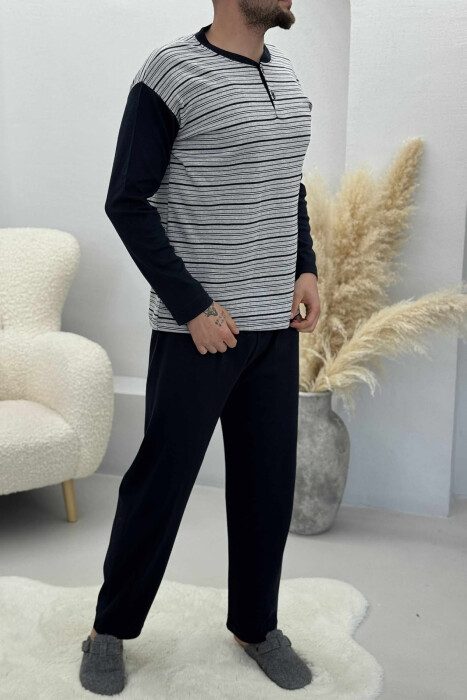 PIZHAME BLUZË ME DIZAJN ME VIJA DHE BUTONA+TUTA PËR MESHKUJ NË NGJYRË GRI - 3