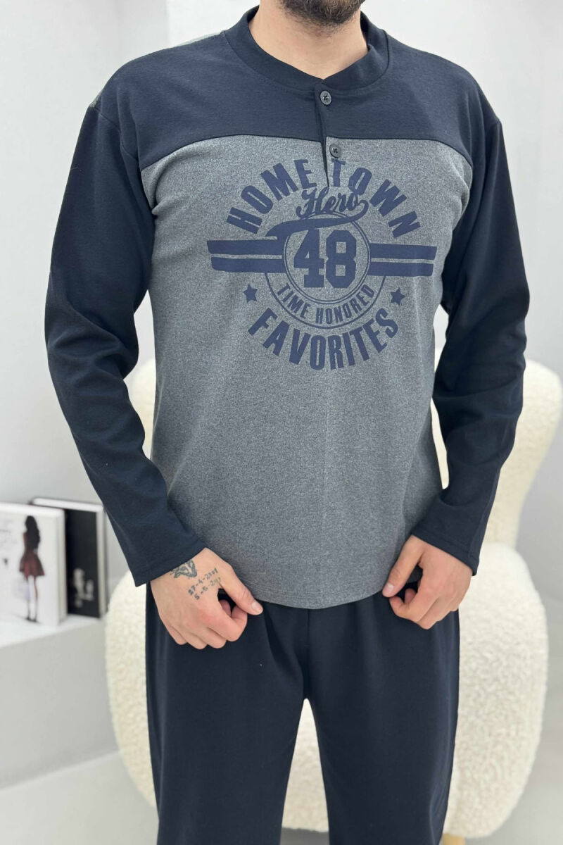 PIZHAME BLUZË ME DIZJAN NË PJESËN PARA+TUTA PËR MESHKUJ NË NGJYRË BLU TË ERRËT - 2