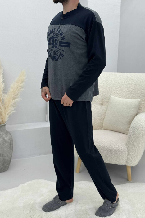 PIZHAME BLUZË ME DIZJAN NË PJESËN PARA+TUTA PËR MESHKUJ NË NGJYRË BLU TË ERRËT - 3