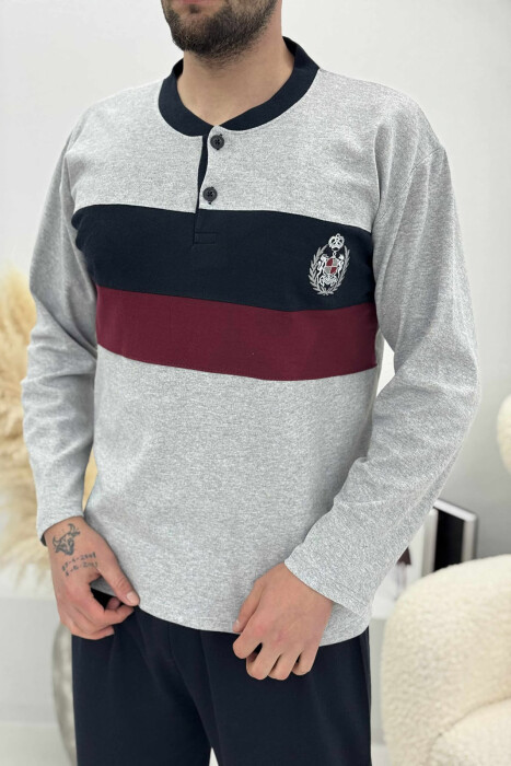 PIZHAME BLUZË ME LOGO NË PJESËN PARA+TUTA PËR MESHKUJ NË NGJYRË GRI TË ZBARDHUR - 2