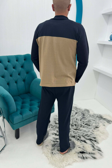 PIZHAME BLUZE ME LOGO TË THJESHTE+TUTA PER MESHKUJ NE NGJYRE BLU ME BEZHE - 4