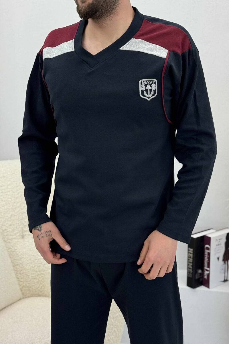 PIZHAME BLUZË ME LOGO TË VOGËL DHE JAKË V+TUTA PËR MESHKUJ NË NGJYRË BLU TË ERRËT - 2