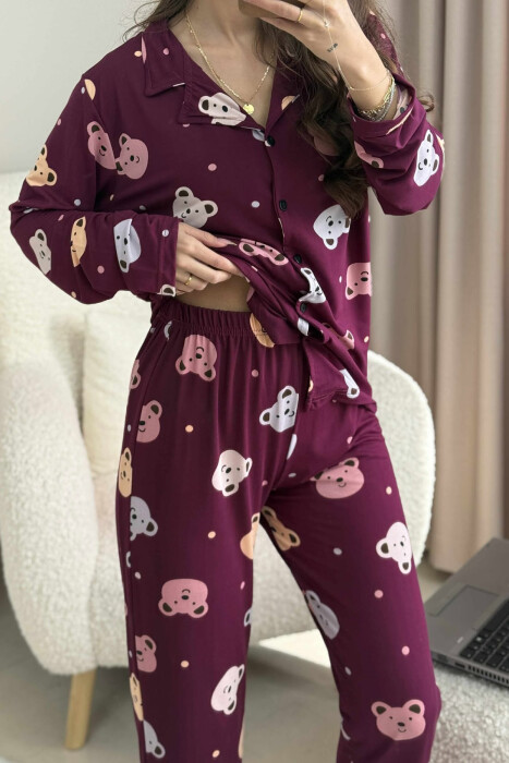 PIZHAME KËMISHË ME DIZAJN ME ARUSH+TUTA PËR FEMRA NË NGJYRE VISHNJE TE ERRET - 5