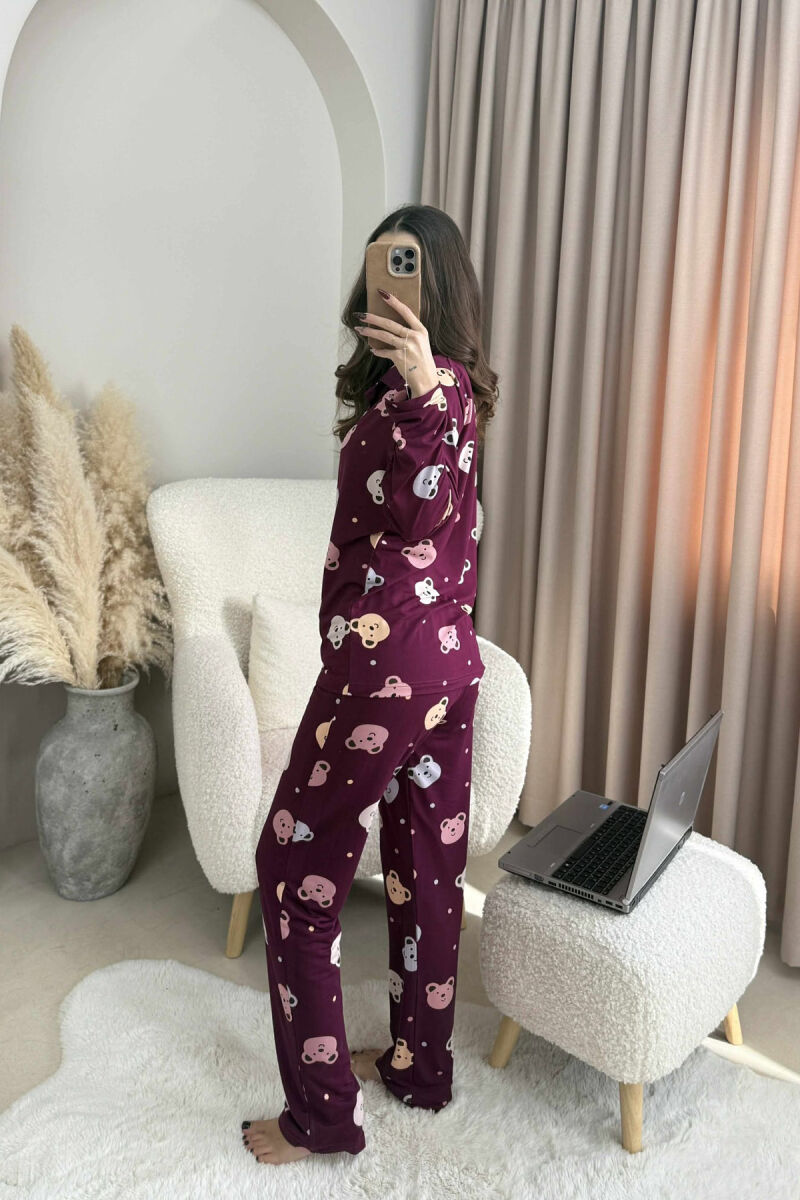 PIZHAME KËMISHË ME DIZAJN ME ARUSH+TUTA PËR FEMRA NË NGJYRE VISHNJE TE ERRET - 4